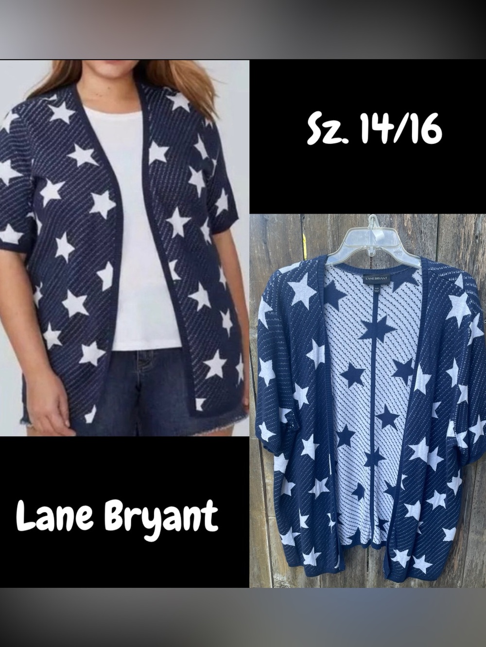 Lane Bryant Navy Blue and White Star Cardigan Sz. 14/16